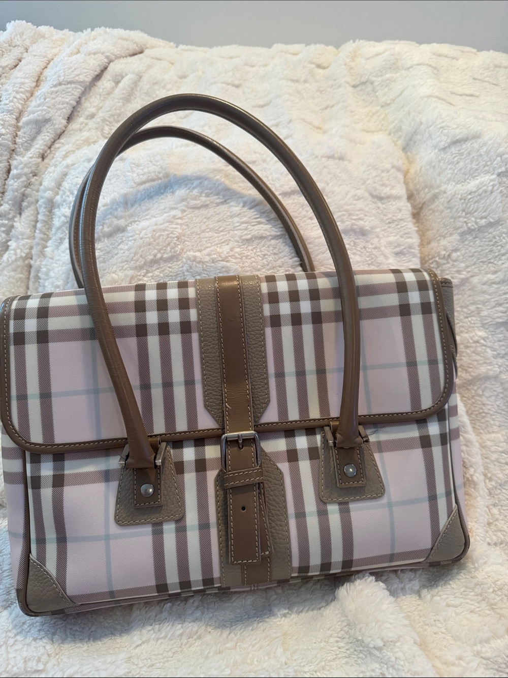 Burberry Pink and Brown Plaid Shoulder Bag